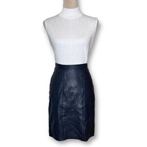 Vintage Grey Blue Genuine Leather Pencil Skirt, Size 6
